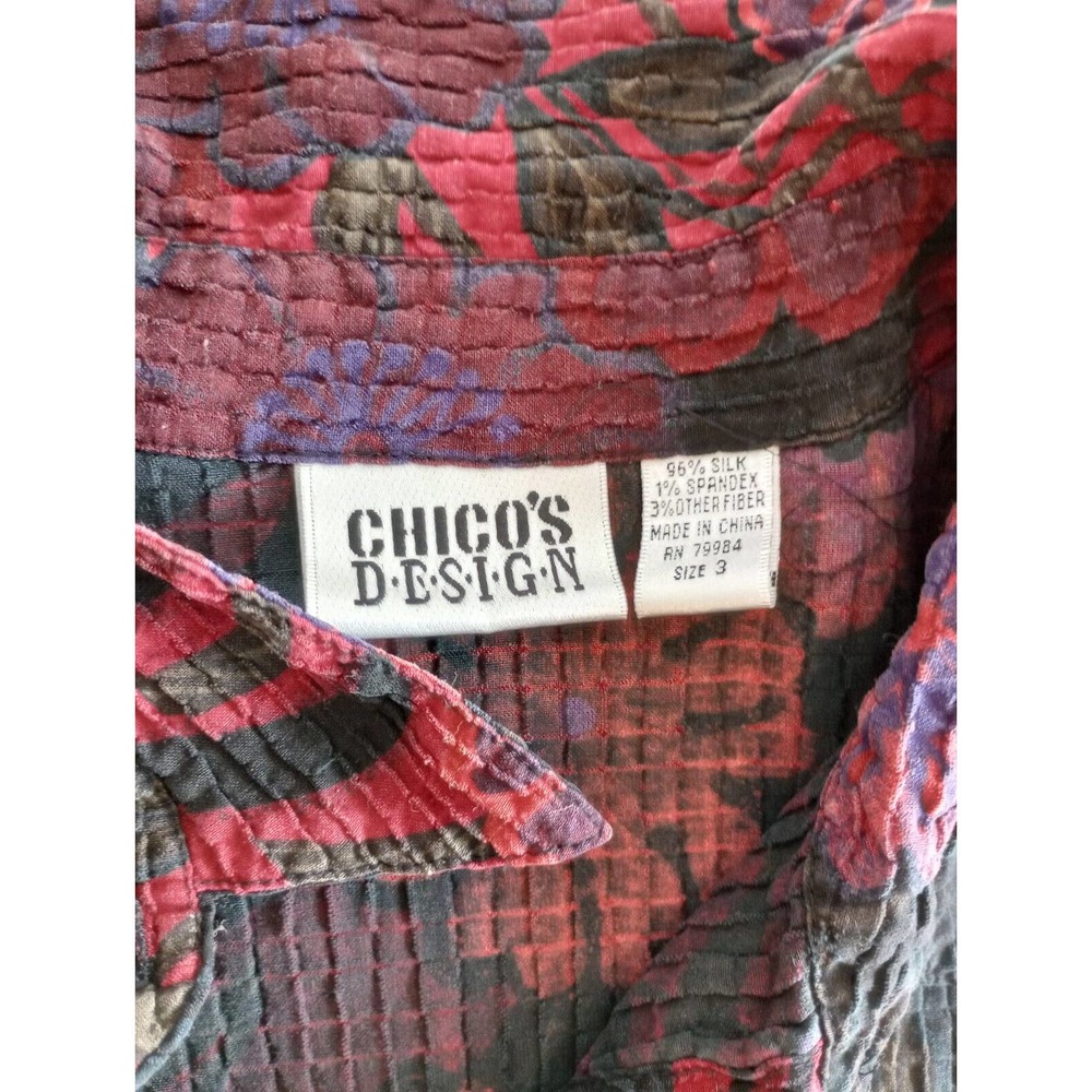 Chico’s design blouse Silk Size 3 XL Vtg Long Sleeves Buttoned 3/4 Sleeve Floral - Picture 6 of 10